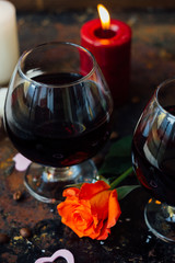 Romantic drink for couple - juice in glasses.