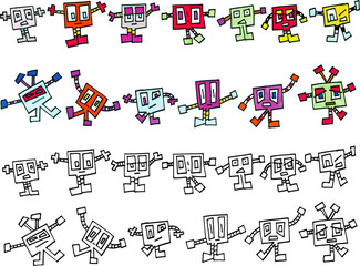 Collection of Square Monster Ficticious Cartoon Characters