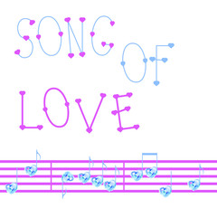 Romantic music background with notes and blue hearts