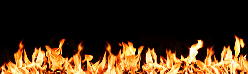 Fire flames on black background