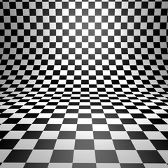 Abstract bent checkered 3D background.