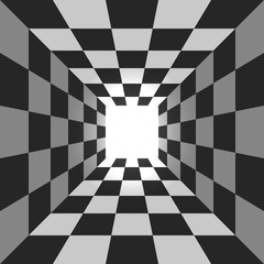 Abstract square checkered tunnel vector background.