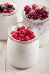 Homemade yogurt with frozen berries red currants