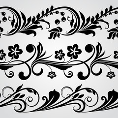 Seamless abstract black and white horizontal floral border vecto