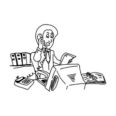 vector illustration hand drawn sketch of businessman telephone on desk isolated on white background