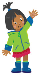 Funny little girl waving by hand