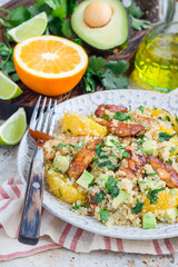 Quinoa, orange and chicken salad tabbouleh, vertical