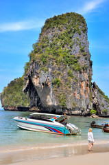 Boat on the beach in Krabi Thailand