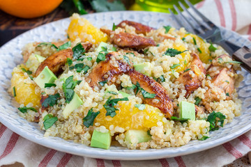 Quinoa, orange and chicken salad tabbouleh, horizontal