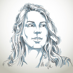 Hand-drawn portrait of white-skin woman, face emotions theme ill