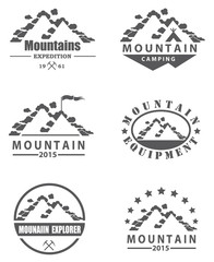 Obraz premium monochrome collection of various mountain icons with clouds