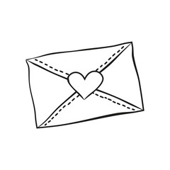 Envelope with heart on the white background.