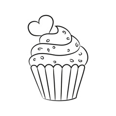 Cupcake with heart on the white background.