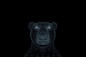Bear in Hologram Wireframe Style. Nice 3D Rendering
