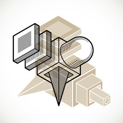 Abstract trigonometric construction, vector dimensional design t