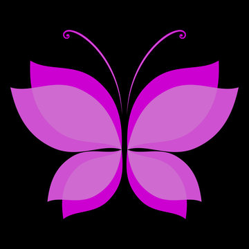 Abstract pink butterfly shape on black background.
