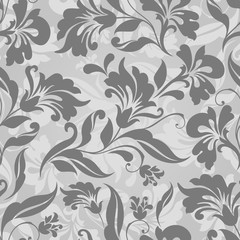 Fototapeta na wymiar Seamless grey and white floral vector background.
