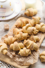 Shortcrust pastry crescent rolls croissants with brown sugar