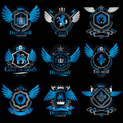 Obraz premium Collection of vector heraldic decorative coat of arms isolated o