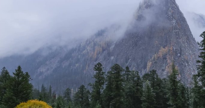 The beautiful Juizhaigou Valley (Valley of nine villages) National Park in autumn, winter in aba state, sichuan province, China. Time lapse.