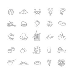 Icons with different seafood and Asian dishes.