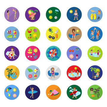 Summer Icons Set Isolated On Mosaic Background-Vector Illustration,Graphic Design.Colorful Symbols.For Web Site,Apps,Print,Presentation Templates,Mobile Applications And Promotional Materials