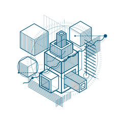 Fototapeta premium Abstract 3d shapes composition, vector isometric background. Com