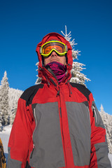 Portrait of man, traveler wearing in a goggles