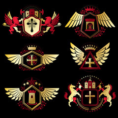 Vintage decorative heraldic vector emblems composed with element
