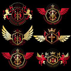 Vintage decorative heraldic vector emblems composed with element