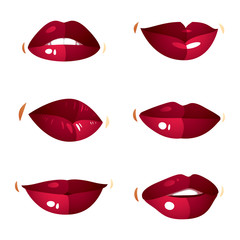 Set of vector sexy female red lips expressing different emotions