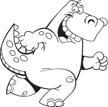 Black and white illustration of a dinosaur running.