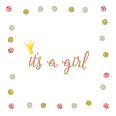 card for a girl with sparkles and a crown. vector illustration.