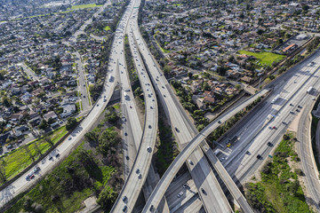 Golden State 5 and Route 118 freeway crossing in the San Fernando Valley area of Los Angeles, California.