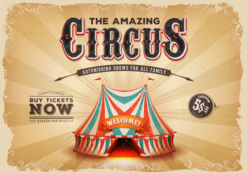 Vintage Old Circus Poster With Grunge Texture
