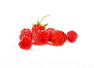 Raspberry fruits on white background