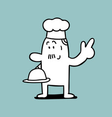 Chef in presentation pose, Simple man, Vector illustration.
