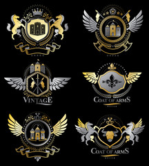 Vintage decorative heraldic vector emblems composed with element