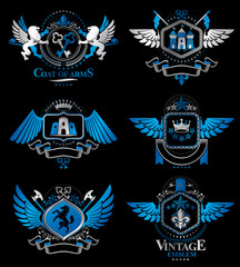 Set of vector vintage emblems created with decorative elements l