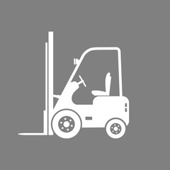 White forklift truck vector icon on grey background