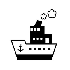 Black ship vector icon on white background, isolated object