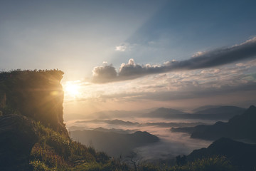 Sun rise. Mountain Phu Chi Fa Thailand.