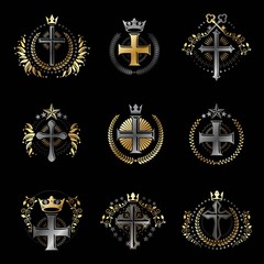 Fototapeta na wymiar Christian Crosses emblems set. Heraldic Coat of Arms decorative