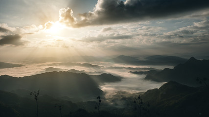 Sun rise. Mountain Phu Chi Fa Thailand.