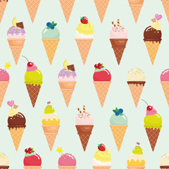 Ice cream cone seamless pattern background. Realistic. Bright and pastel colors. Added in swatches.