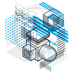 Abstract 3d shapes composition, vector isometric background. Com