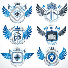 Fototapeta na wymiar Vintage heraldry design templates, vector emblems created with b