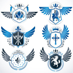Fototapeta na wymiar Vintage heraldry design templates, vector emblems created with b