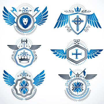 Vintage heraldry design templates, vector emblems created with b