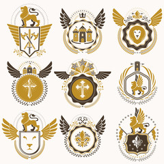 Collection of vector heraldic decorative coat of arms isolated o